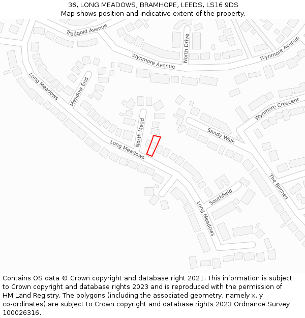 36, LONG MEADOWS, BRAMHOPE, LEEDS, LS16 9DS: Location map and indicative extent of plot