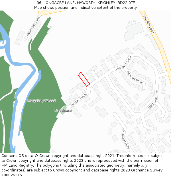 36, LONGACRE LANE, HAWORTH, KEIGHLEY, BD22 0TE: Location map and indicative extent of plot