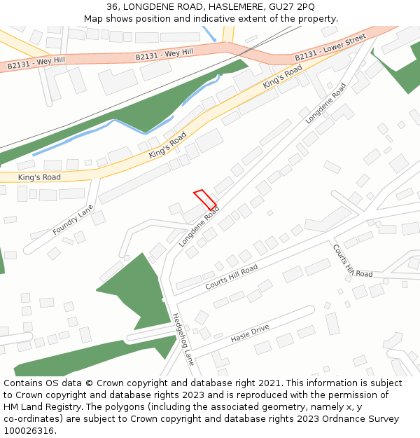 36, LONGDENE ROAD, HASLEMERE, GU27 2PQ: Location map and indicative extent of plot