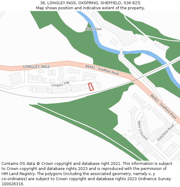 36, LONGLEY INGS, OXSPRING, SHEFFIELD, S36 8ZS: Location map and indicative extent of plot