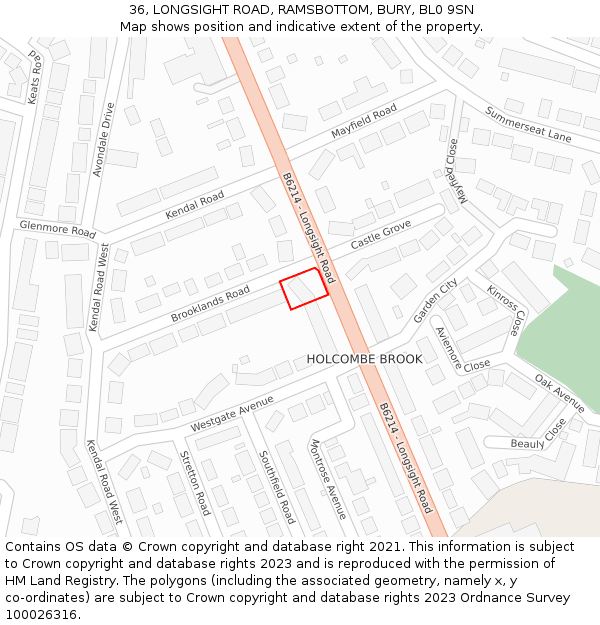 36, LONGSIGHT ROAD, RAMSBOTTOM, BURY, BL0 9SN: Location map and indicative extent of plot