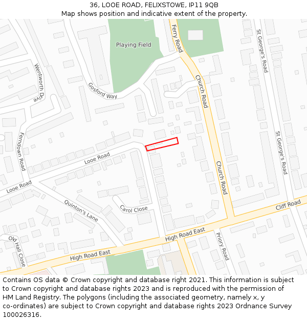 36, LOOE ROAD, FELIXSTOWE, IP11 9QB: Location map and indicative extent of plot