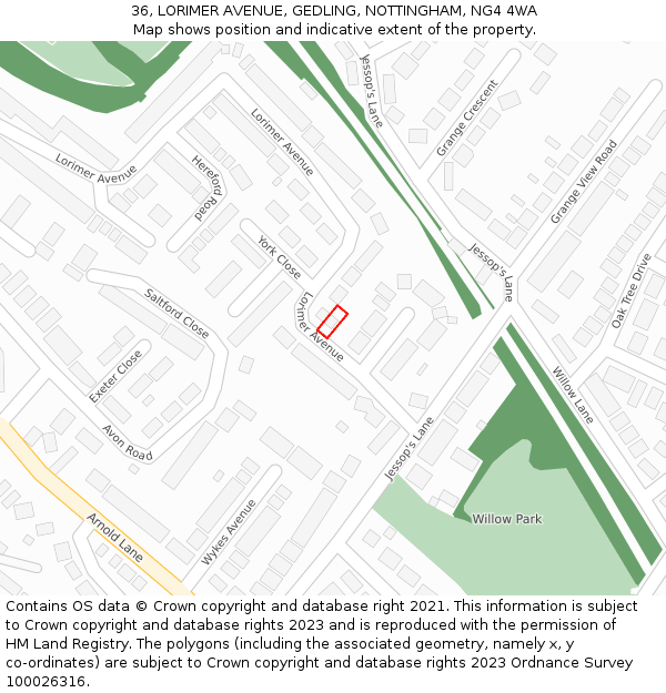 36, LORIMER AVENUE, GEDLING, NOTTINGHAM, NG4 4WA: Location map and indicative extent of plot