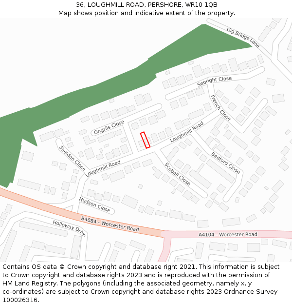 36, LOUGHMILL ROAD, PERSHORE, WR10 1QB: Location map and indicative extent of plot