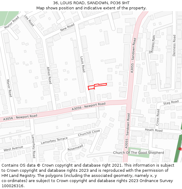 36, LOUIS ROAD, SANDOWN, PO36 9HT: Location map and indicative extent of plot