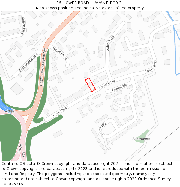 36, LOWER ROAD, HAVANT, PO9 3LJ: Location map and indicative extent of plot