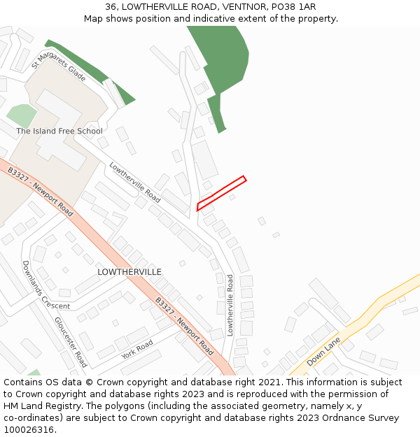 36, LOWTHERVILLE ROAD, VENTNOR, PO38 1AR: Location map and indicative extent of plot