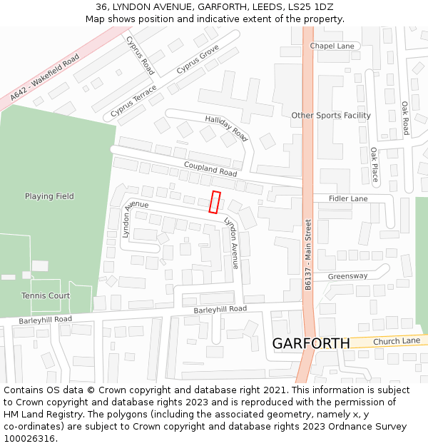 36, LYNDON AVENUE, GARFORTH, LEEDS, LS25 1DZ: Location map and indicative extent of plot