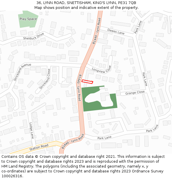 36, LYNN ROAD, SNETTISHAM, KING'S LYNN, PE31 7QB: Location map and indicative extent of plot