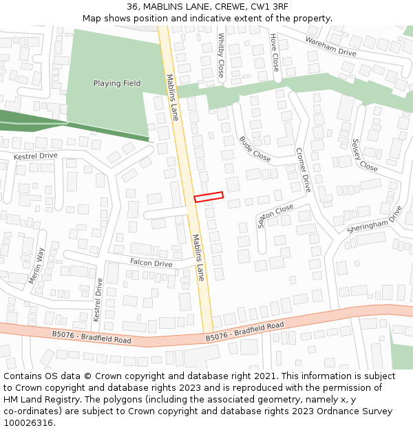 36, MABLINS LANE, CREWE, CW1 3RF: Location map and indicative extent of plot