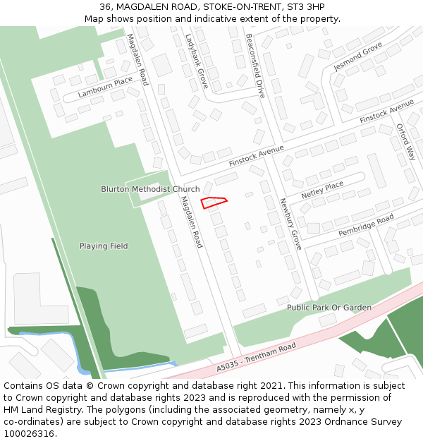 36, MAGDALEN ROAD, STOKE-ON-TRENT, ST3 3HP: Location map and indicative extent of plot
