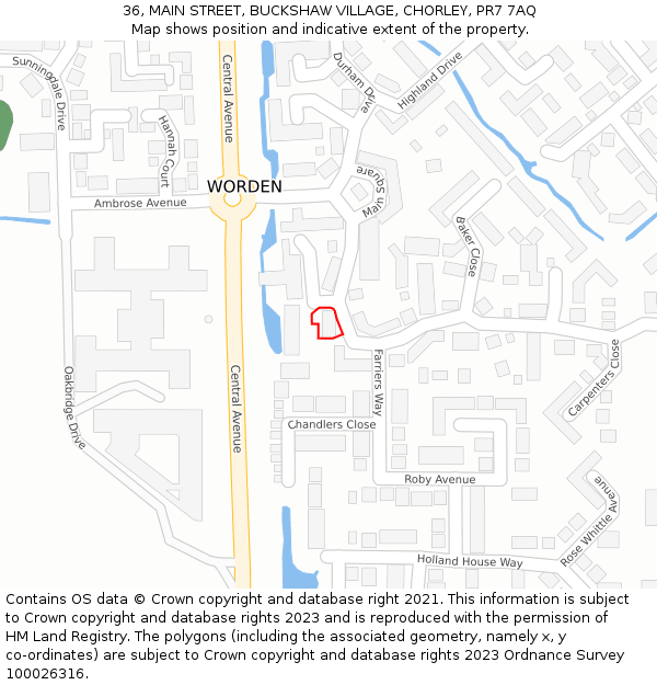 36, MAIN STREET, BUCKSHAW VILLAGE, CHORLEY, PR7 7AQ: Location map and indicative extent of plot