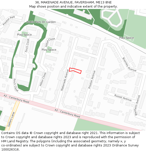 36, MAKENADE AVENUE, FAVERSHAM, ME13 8NE: Location map and indicative extent of plot