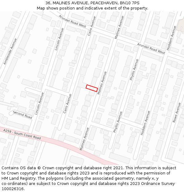 36, MALINES AVENUE, PEACEHAVEN, BN10 7PS: Location map and indicative extent of plot