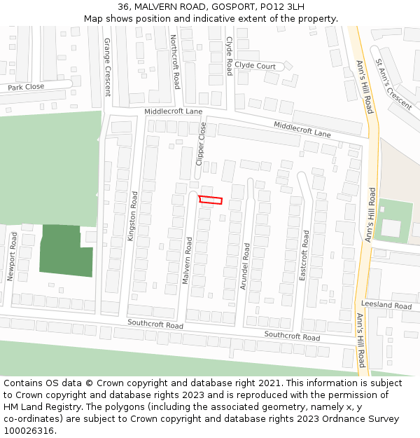 36, MALVERN ROAD, GOSPORT, PO12 3LH: Location map and indicative extent of plot