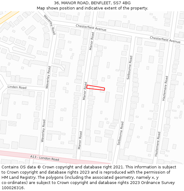 36, MANOR ROAD, BENFLEET, SS7 4BG: Location map and indicative extent of plot