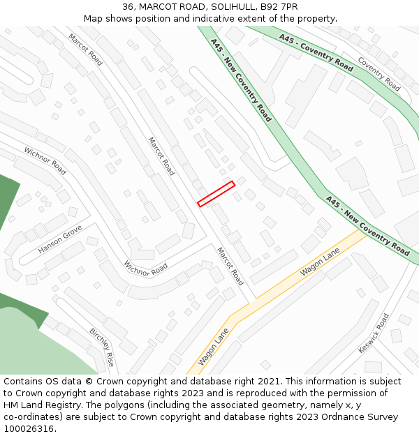 36, MARCOT ROAD, SOLIHULL, B92 7PR: Location map and indicative extent of plot