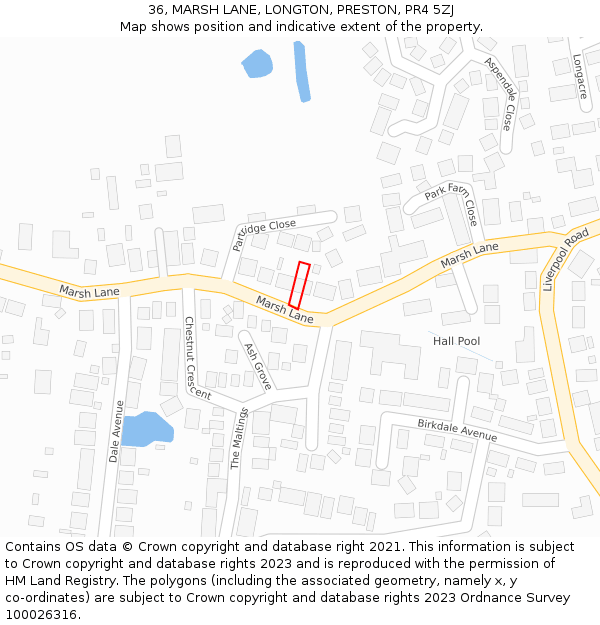 36, MARSH LANE, LONGTON, PRESTON, PR4 5ZJ: Location map and indicative extent of plot