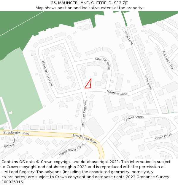 36, MAUNCER LANE, SHEFFIELD, S13 7JF: Location map and indicative extent of plot