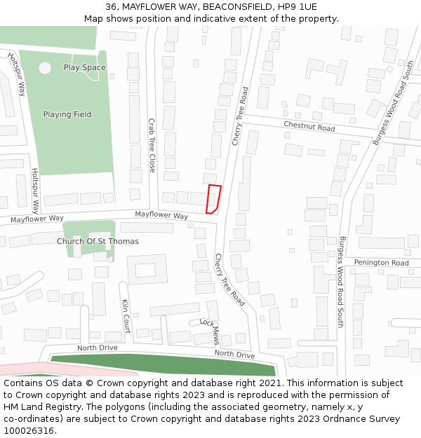 36, MAYFLOWER WAY, BEACONSFIELD, HP9 1UE: Location map and indicative extent of plot