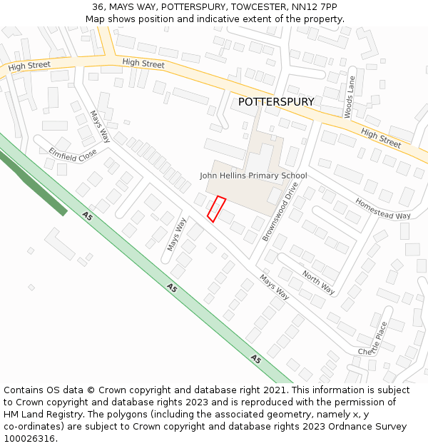 36, MAYS WAY, POTTERSPURY, TOWCESTER, NN12 7PP: Location map and indicative extent of plot