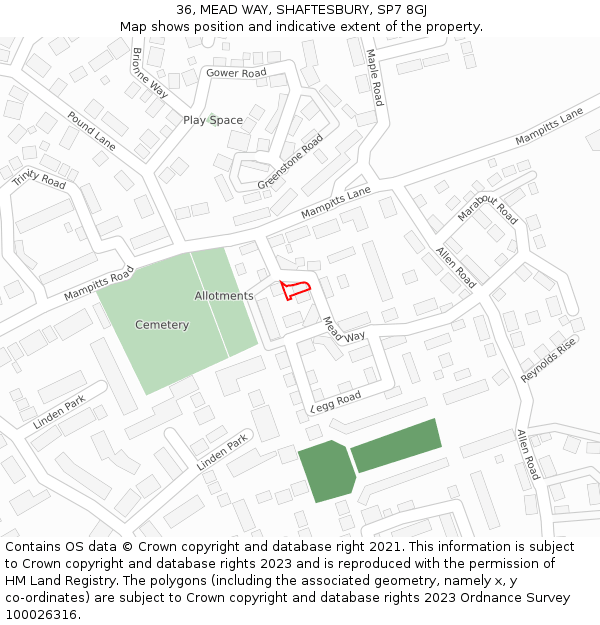 36, MEAD WAY, SHAFTESBURY, SP7 8GJ: Location map and indicative extent of plot