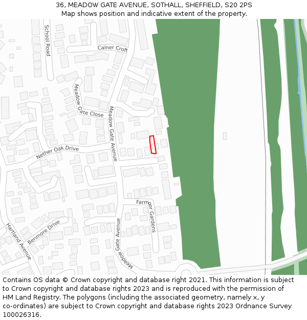 36, MEADOW GATE AVENUE, SOTHALL, SHEFFIELD, S20 2PS: Location map and indicative extent of plot