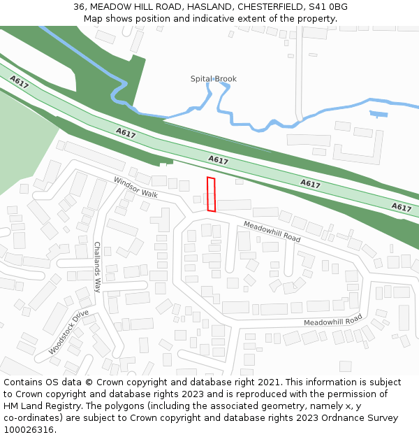 36, MEADOW HILL ROAD, HASLAND, CHESTERFIELD, S41 0BG: Location map and indicative extent of plot