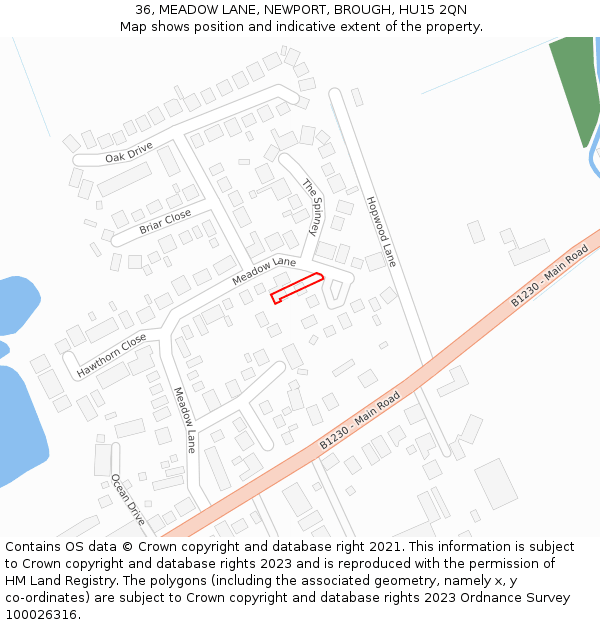 36, MEADOW LANE, NEWPORT, BROUGH, HU15 2QN: Location map and indicative extent of plot