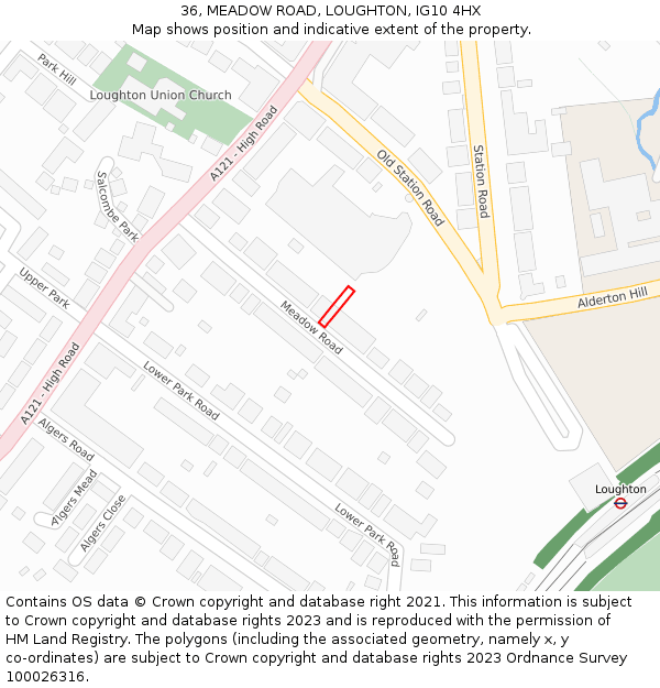 36, MEADOW ROAD, LOUGHTON, IG10 4HX: Location map and indicative extent of plot