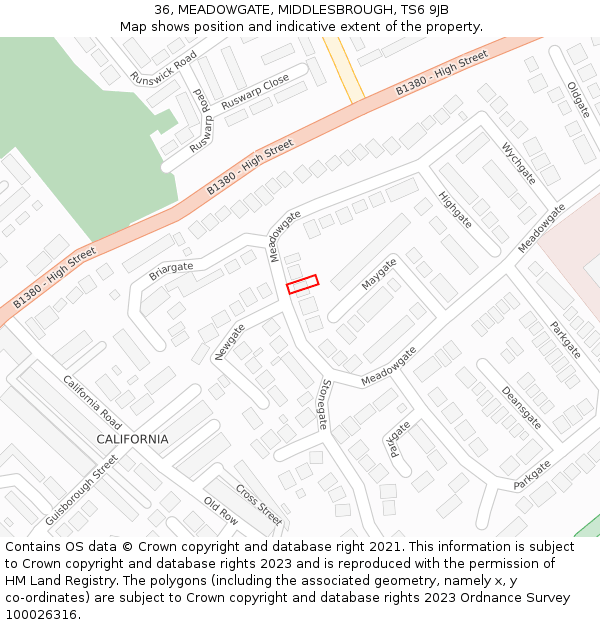 36, MEADOWGATE, MIDDLESBROUGH, TS6 9JB: Location map and indicative extent of plot