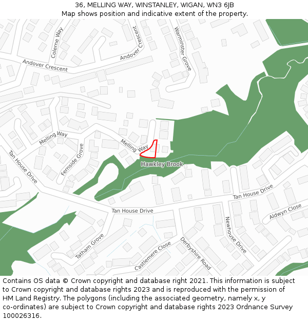 36, MELLING WAY, WINSTANLEY, WIGAN, WN3 6JB: Location map and indicative extent of plot