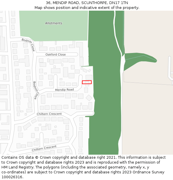 36, MENDIP ROAD, SCUNTHORPE, DN17 1TN: Location map and indicative extent of plot