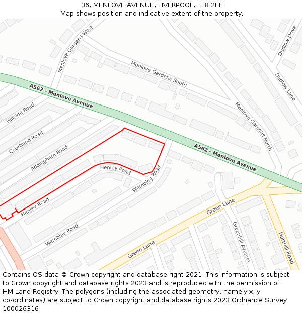 36, MENLOVE AVENUE, LIVERPOOL, L18 2EF: Location map and indicative extent of plot