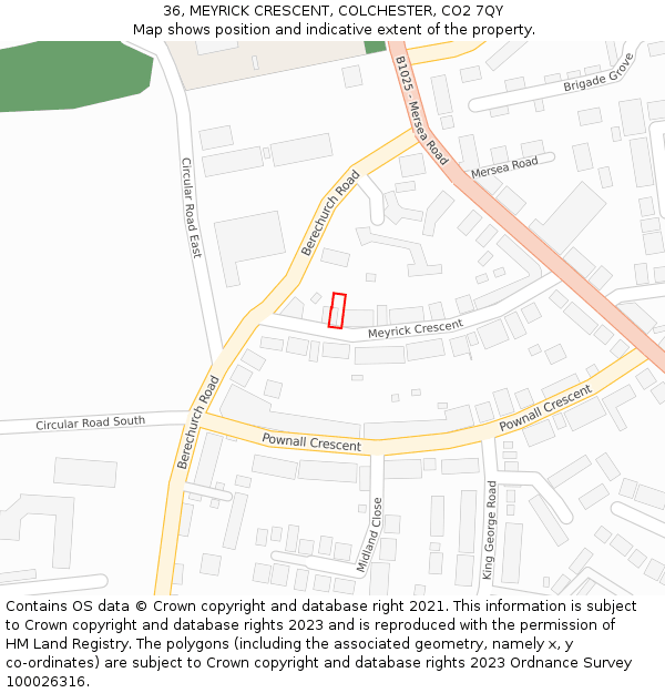 36, MEYRICK CRESCENT, COLCHESTER, CO2 7QY: Location map and indicative extent of plot