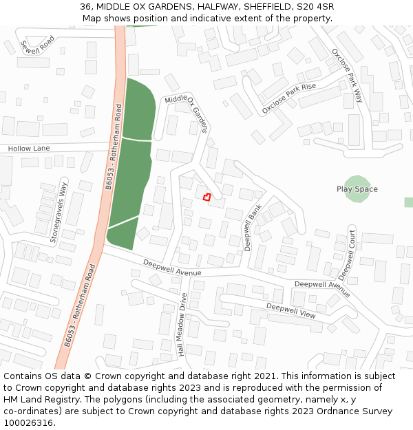 36, MIDDLE OX GARDENS, HALFWAY, SHEFFIELD, S20 4SR: Location map and indicative extent of plot