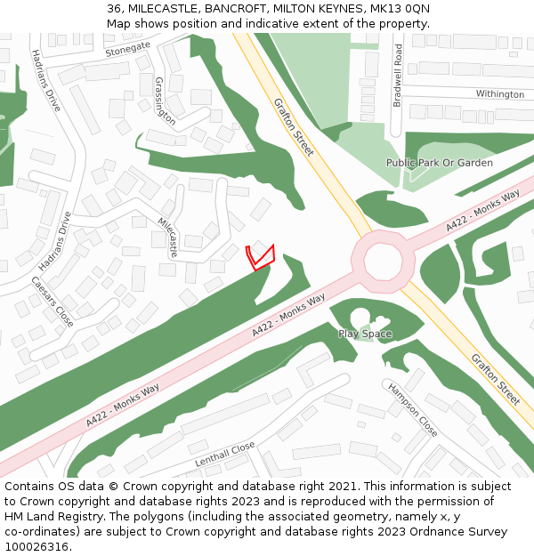 36, MILECASTLE, BANCROFT, MILTON KEYNES, MK13 0QN: Location map and indicative extent of plot