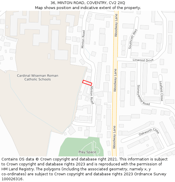 36, MINTON ROAD, COVENTRY, CV2 2XQ: Location map and indicative extent of plot