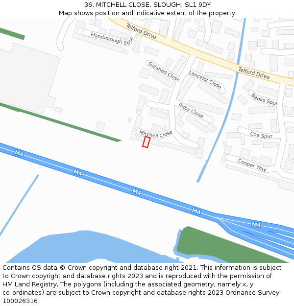 36, MITCHELL CLOSE, SLOUGH, SL1 9DY: Location map and indicative extent of plot