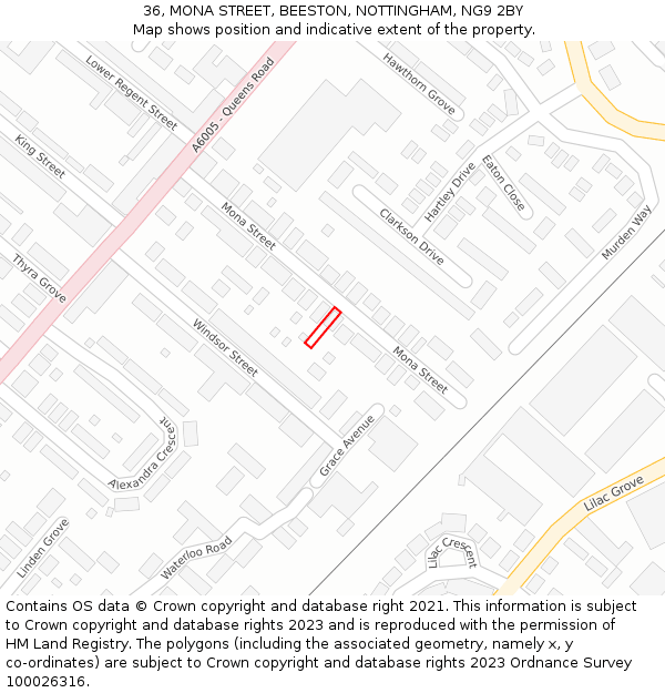 36, MONA STREET, BEESTON, NOTTINGHAM, NG9 2BY: Location map and indicative extent of plot