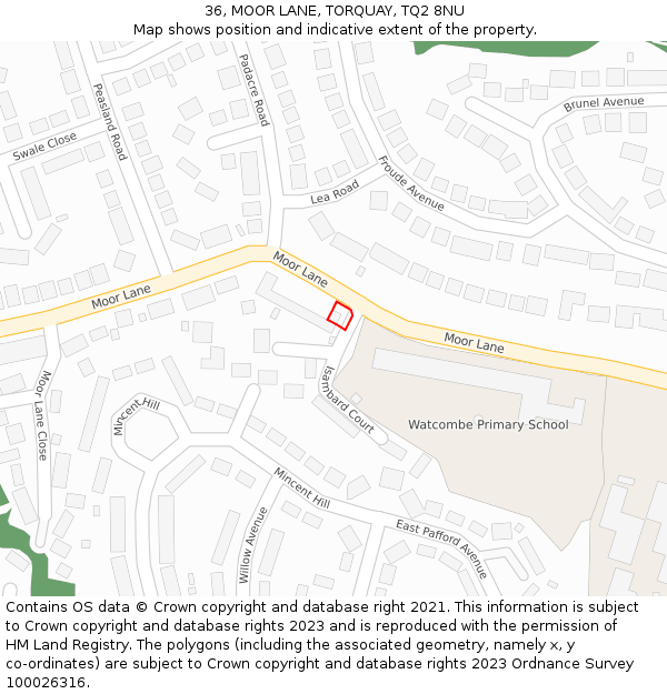 36, MOOR LANE, TORQUAY, TQ2 8NU: Location map and indicative extent of plot