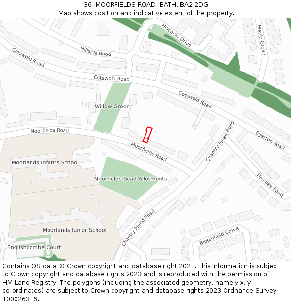 36, MOORFIELDS ROAD, BATH, BA2 2DG: Location map and indicative extent of plot