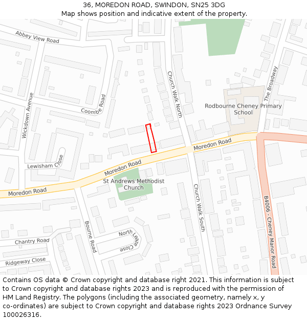 36, MOREDON ROAD, SWINDON, SN25 3DG: Location map and indicative extent of plot