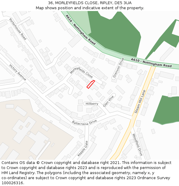 36, MORLEYFIELDS CLOSE, RIPLEY, DE5 3UA: Location map and indicative extent of plot