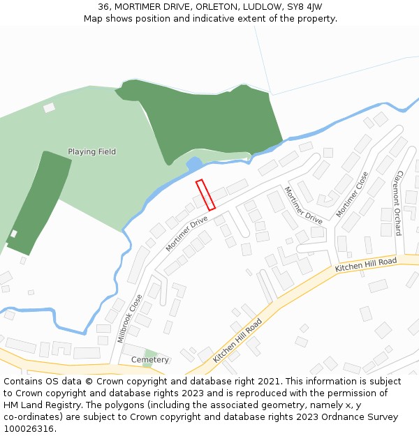 36, MORTIMER DRIVE, ORLETON, LUDLOW, SY8 4JW: Location map and indicative extent of plot