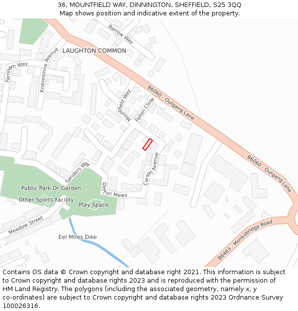 36, MOUNTFIELD WAY, DINNINGTON, SHEFFIELD, S25 3QQ: Location map and indicative extent of plot