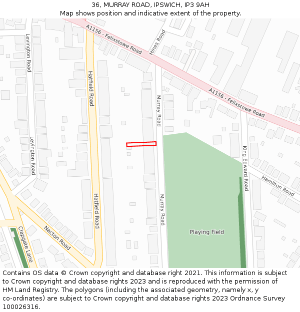 36, MURRAY ROAD, IPSWICH, IP3 9AH: Location map and indicative extent of plot