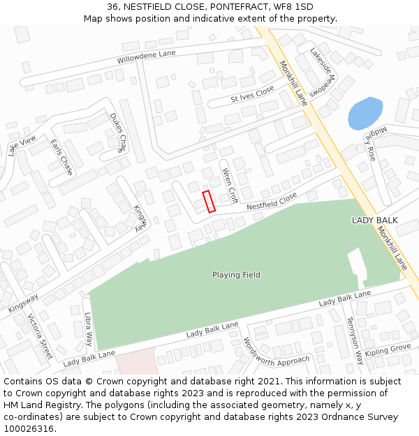 36, NESTFIELD CLOSE, PONTEFRACT, WF8 1SD: Location map and indicative extent of plot