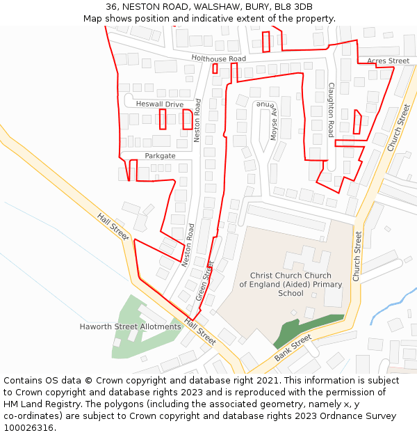 36, NESTON ROAD, WALSHAW, BURY, BL8 3DB: Location map and indicative extent of plot