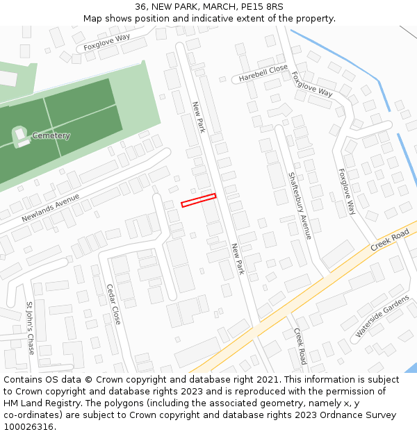 36, NEW PARK, MARCH, PE15 8RS: Location map and indicative extent of plot
